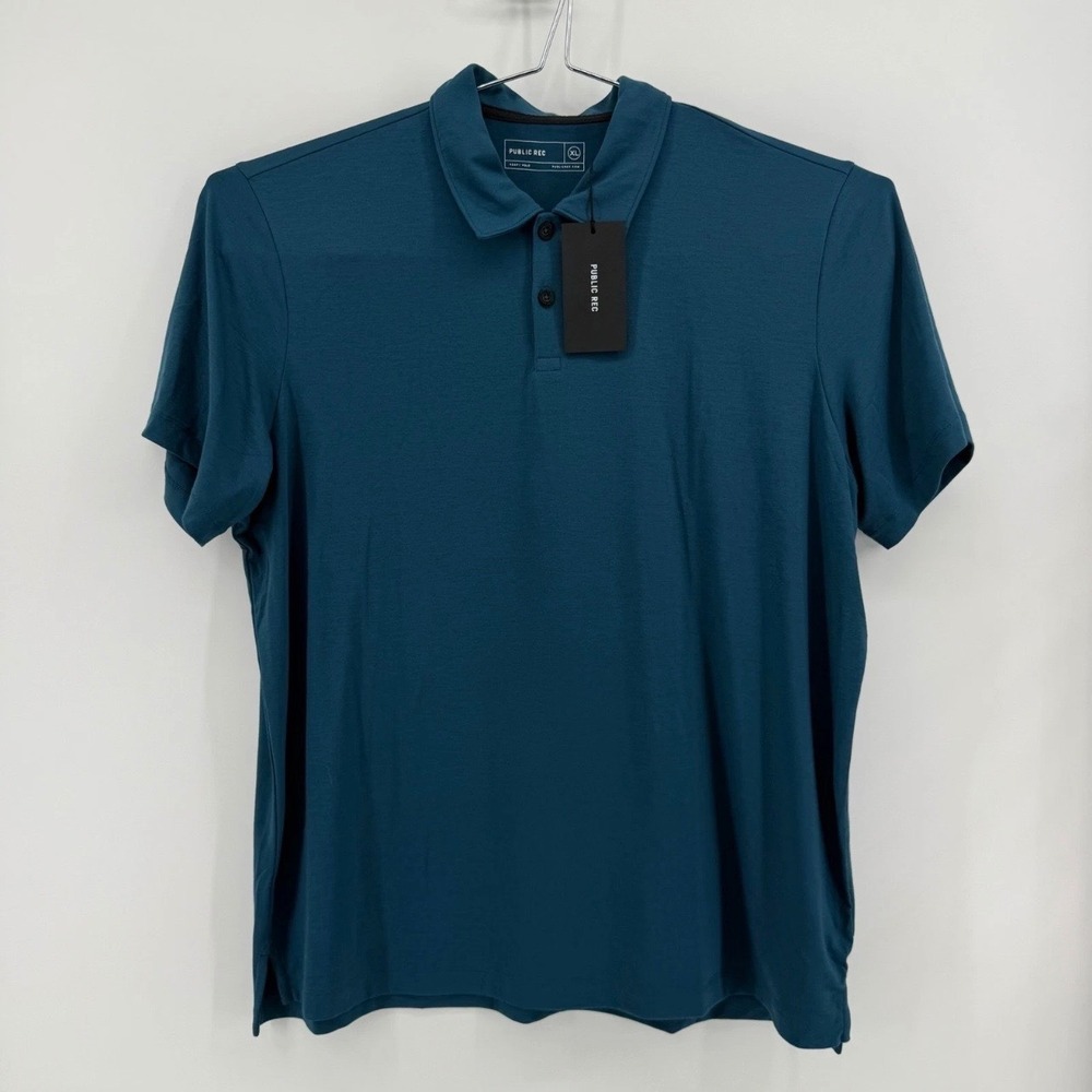 Public Rec Adapt Polo Mens XL Stretch Recycled Lyocell Ocean Blue Solid